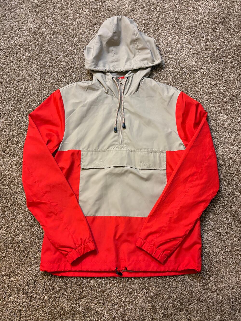 Arizona Jean Co. Colorblock Anorak Pullover Jacket Mens Size Small Red Beige
